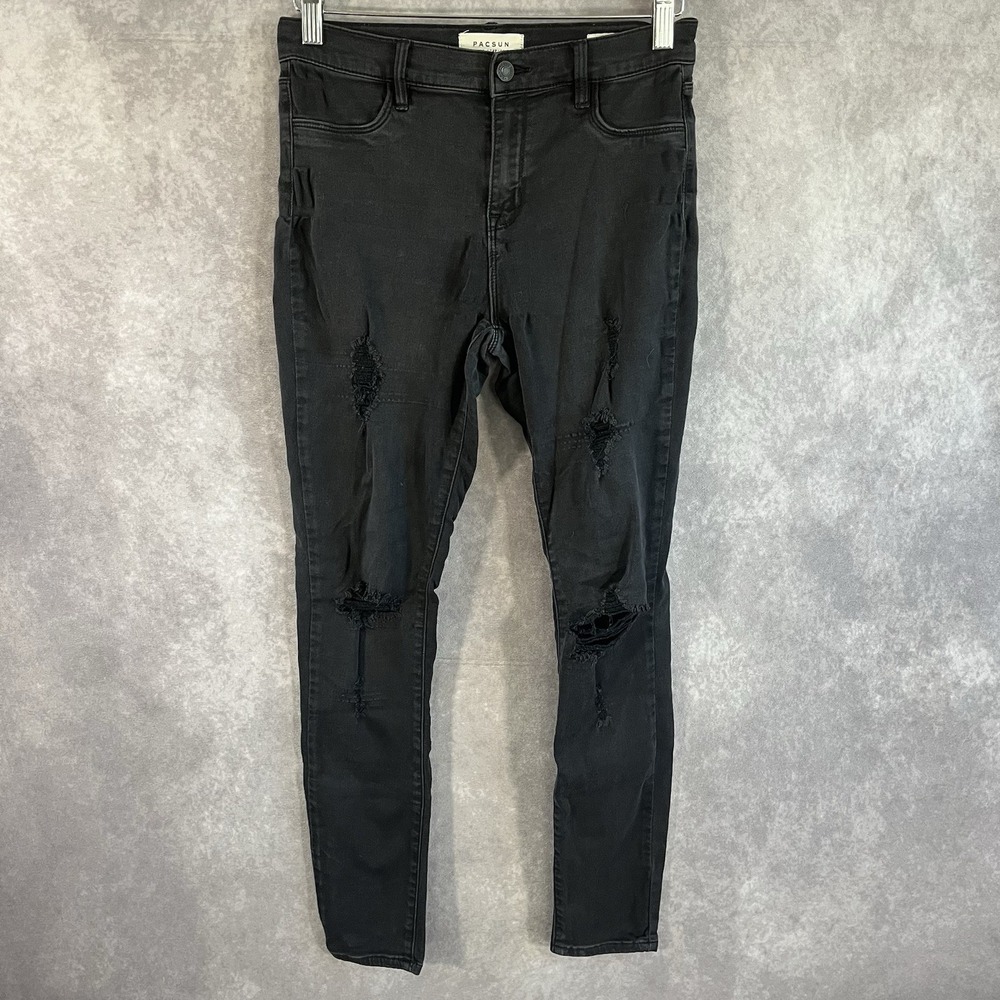 Pac Sun Jegging Pants Women 28 Black Distressed Skinny Slim Casual Faded Stretch